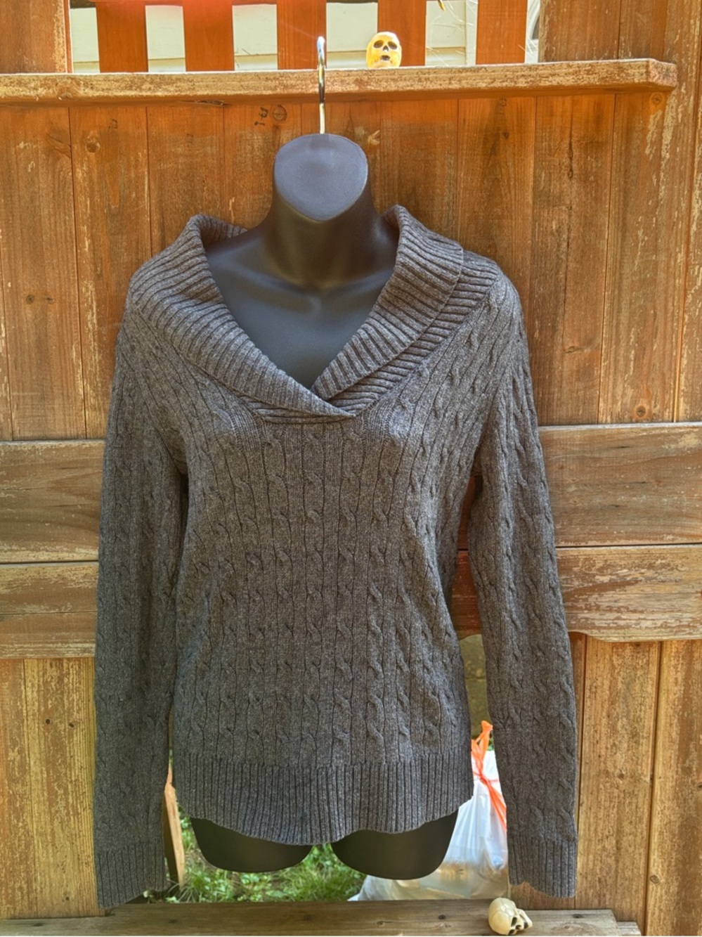 Eddie Bauer Cable Knit Cowl Neck Sweater - Gray